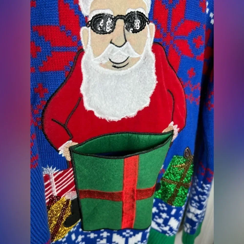 Ugly Cute Christmas Jolly Sweater Santa Sunglasses Shades Gift Box Pocket Medium
